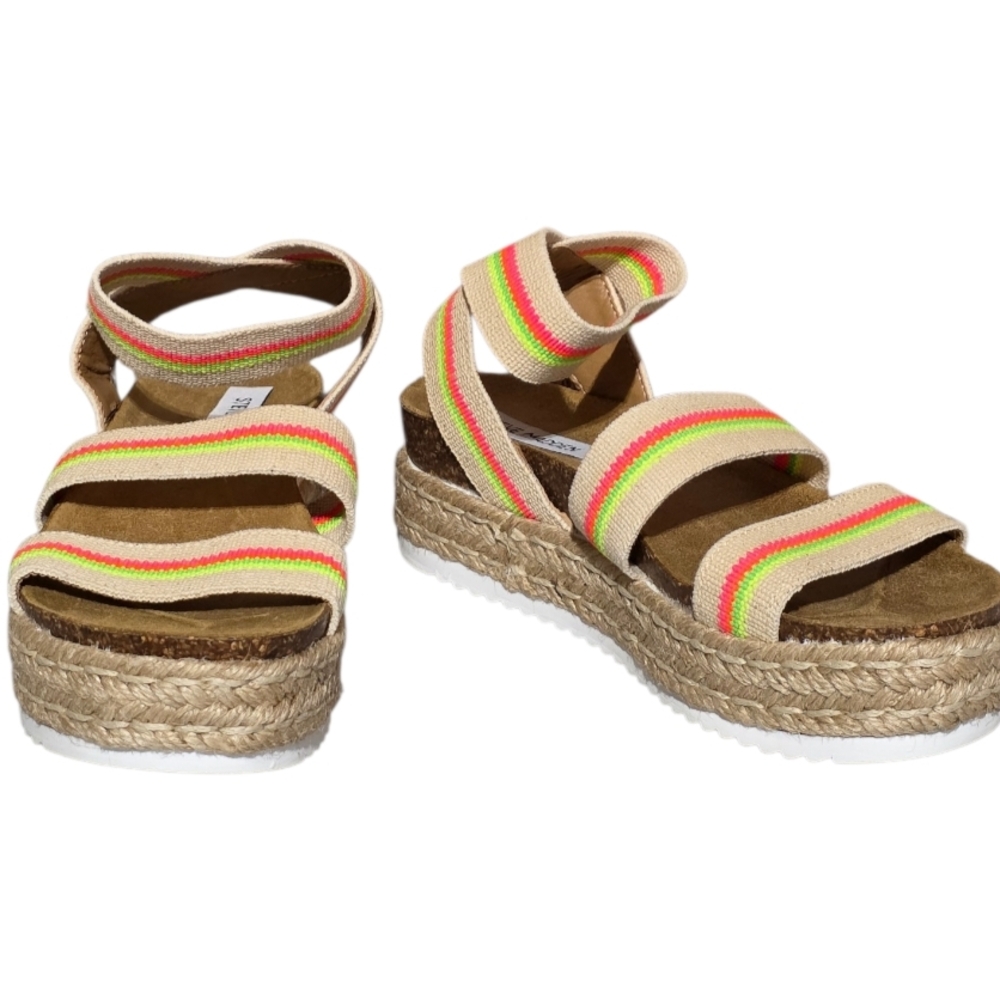 Steve Madden Kimmie Bright Neon Striped Platform Sandals - Picture 12 of 14
